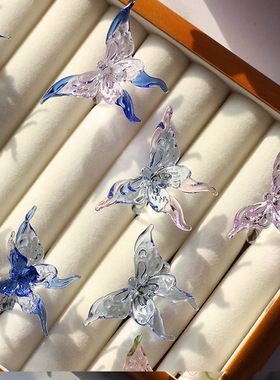 淄博琉璃蝴蝶戒指女批发手工工艺品ins潮小众设计高级感闺蜜礼物