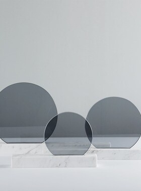 现代新中式样板房大理石灰色玻璃屏风摆件客厅电视柜W玄关软装摆