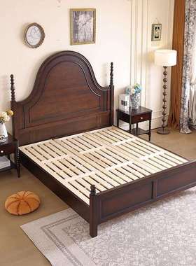 美式实木床复古1.8米双人床卧室床主卧高端大气婚床高床头罗马柱