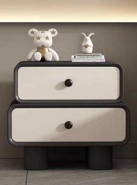 奶油新款床头柜安装轻奢简约现代床边柜皮质小型收纳实木家用卧室