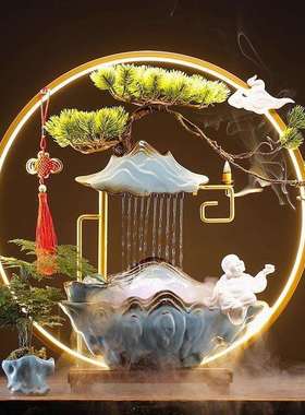 新中式招财流水喷泉摆件创意水循环办公室生财客厅