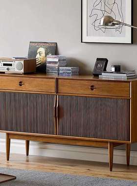 时慢餐边柜复古客厅实木斗柜储物床尾柜中古收纳柜轻奢北欧玄关柜