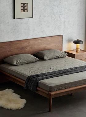 北美黑胡桃木床双人床1.8米床现代简约日式原木北欧实木主卧婚床