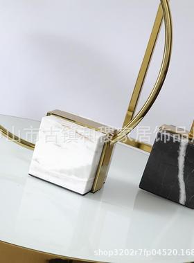 现代简约轻奢大理石金属几何体创意摆件样板房客厅售楼处软装饰品