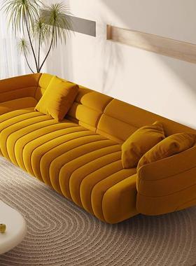 奶油系风格布艺沙发港式轻奢设计师直排客厅家用三人位免洗磨砂布