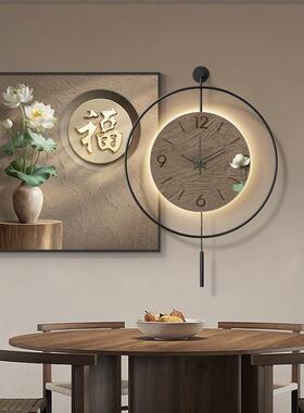 新中式荷花钟表挂钟客厅高档装饰画高级感餐厅桌边创意带时钟挂墙
