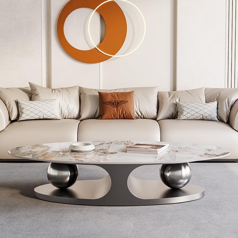 意式极简高端客厅家用圆茶几电视柜组合现代简约轻奢大小户型家具 - 图0