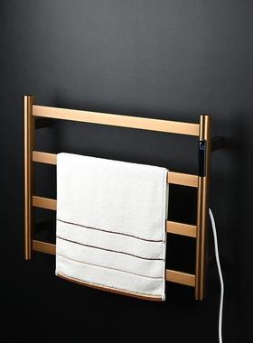 电热智能恒温加热毛巾架卫生间毛巾杆碳纤维不锈钢浴巾架玫瑰金色