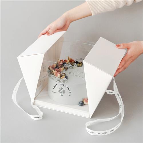 6/8寸手提透明生日蛋糕纸盒子方形高档奶油慕斯打包装一次性定制 - 图0