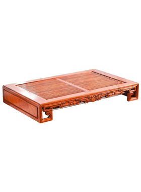 天纵缅甸花梨雕花线条茶盘实木中式储水式L茶台红木客厅家用泡茶