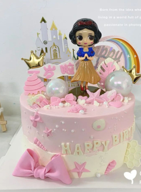 白雪公主城堡翻糖蝴蝶结小女生网红流行新品仿真生日蛋糕模型定制
