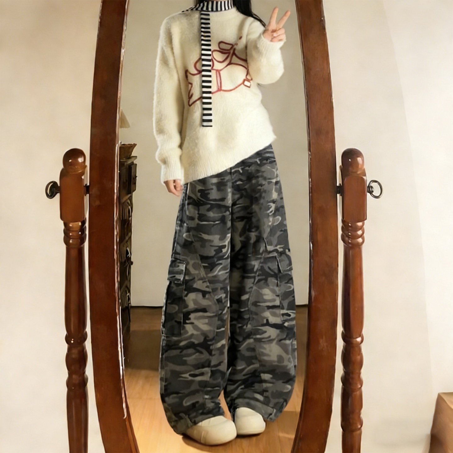 300斤大码女装胖mm工装风迷彩阔腿裤女宽松迷彩风大口袋弯刀裤子,淘宝优惠券,粉丝福利购,淘宝优惠卷