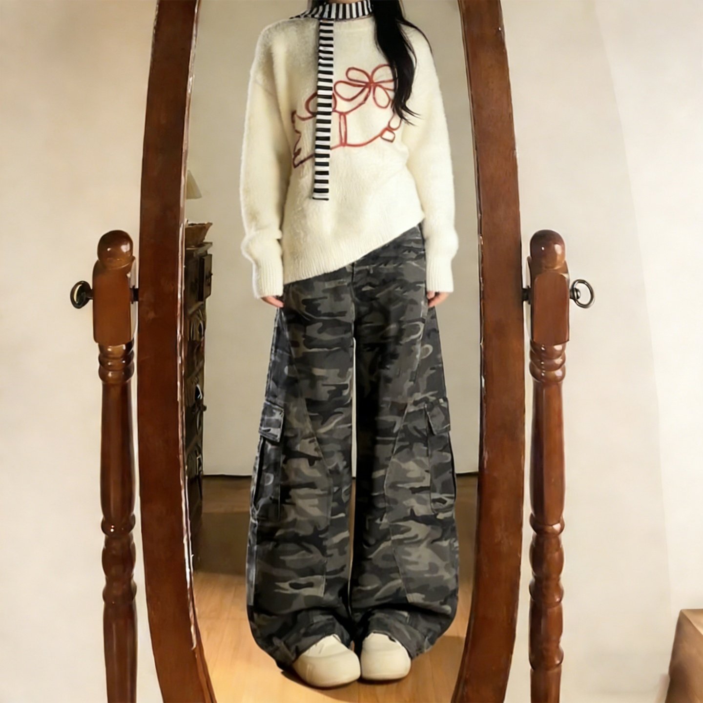 300斤大码女装胖mm工装风迷彩阔腿裤女宽松迷彩风大口袋弯刀裤子,淘宝优惠券,粉丝福利购,淘宝优惠卷