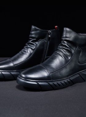 极速Men's Snow Boots Men TPR DurableK Outsole Leather Sh