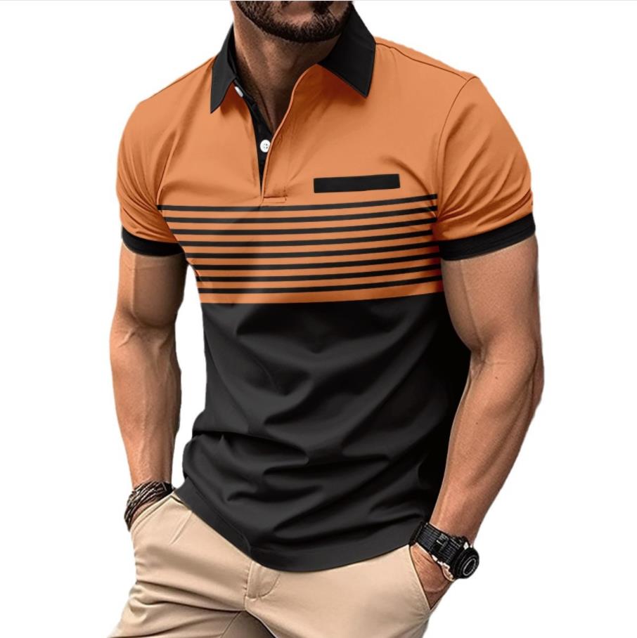 Leisure stripes in color Polo shirts  休闲条纹拼色Polo衫短袖 - 图3