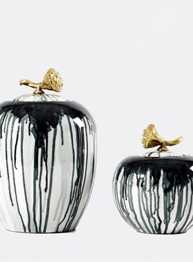 新中式手绘陶瓷罐子摆设酒店v会所售楼处橱柜软装饰品样板房间摆