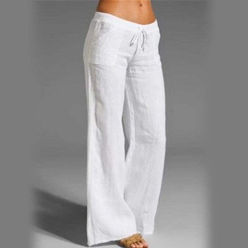 Women's High Waist Wide Leg Pants Cotton Linen Casual Pants - 图2