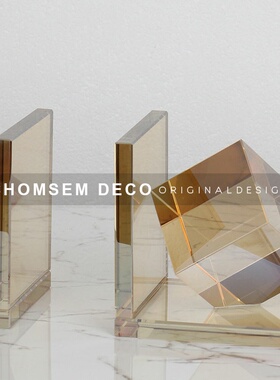 现代轻奢几何水晶书档书房收纳书靠软装饰品家居书立样.板房间摆