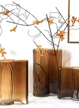 现代琥珀色树纹创意方形书本彩色花瓶桌面水培鲜花玻璃花瓶摆件