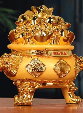 绒沙金聚宝盆客厅办公室装饰摆件创意树脂工艺品商务开业礼品