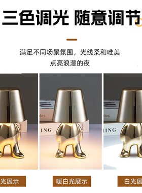跨境现货电镀小金人台灯思考者创意摆件卧室床头装饰充电小夜灯