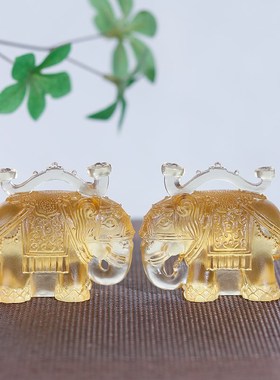 极速禅悦佛艺手i工古法琉璃吉祥如意六牙白象动物守财客厅摆件汽