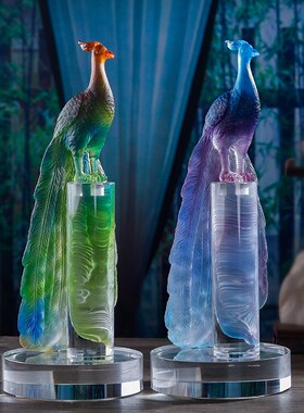 极速纯手工琉h璃孔雀艺术品桌面摆件创意家居装饰品办公桌工艺品