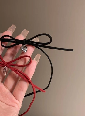 甜酷风蝴蝶结爱心系带皮质项链