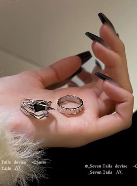 几何冷淡风ins黑方块戒指小众设计时尚个性感开口戒网红女潮饰品