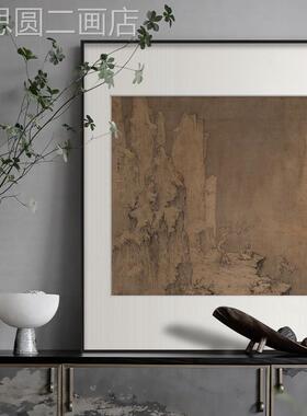 新中客厅沙背景墙山水饰画侘寂赤装贫茶室禅意挂画餐厅壁画发式鹿