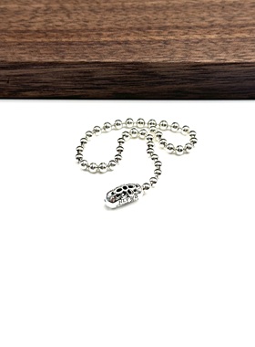 WANGWANG925纯银GA樱花六角花圆珠链4mm情侣银饰复古潮流手链手串