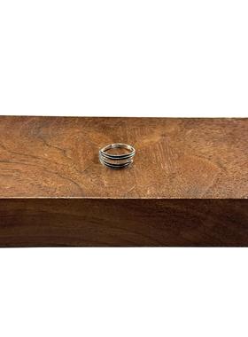 WANGWANG925银民族风银饰做旧纹路双羽毛潮流银情侣百搭戒指指环