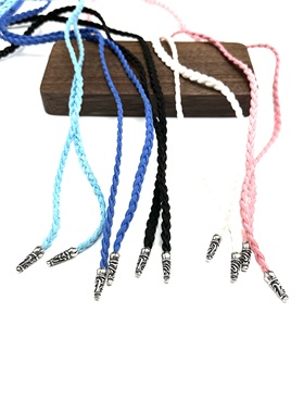 WANGWANG925银藤蔓鸢尾花黑色人造皮PU皮绳潮流街头纯银项链