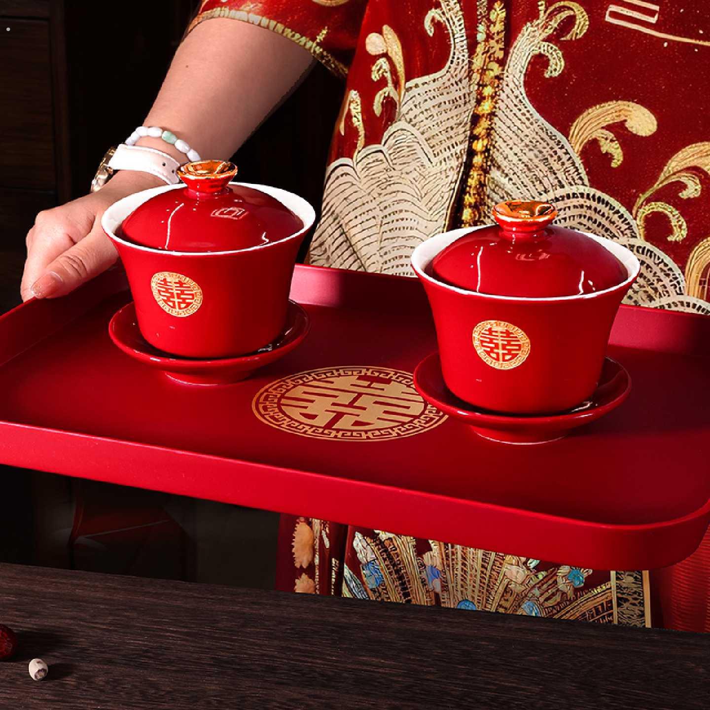 Toast tea cup wedding suit a pair of wedding bowls and chopsticks cups wedding red tea set toast dowry supplies