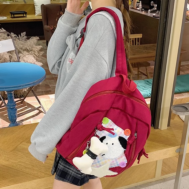 学院风帆布双肩包包女秋冬2024新款潮女生刺绣背包大容量学生书包 - 图2