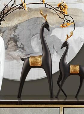 现代简约北欧金色树脂情侣鹿摆件创意家装饰品客厅酒柜摆设工艺品