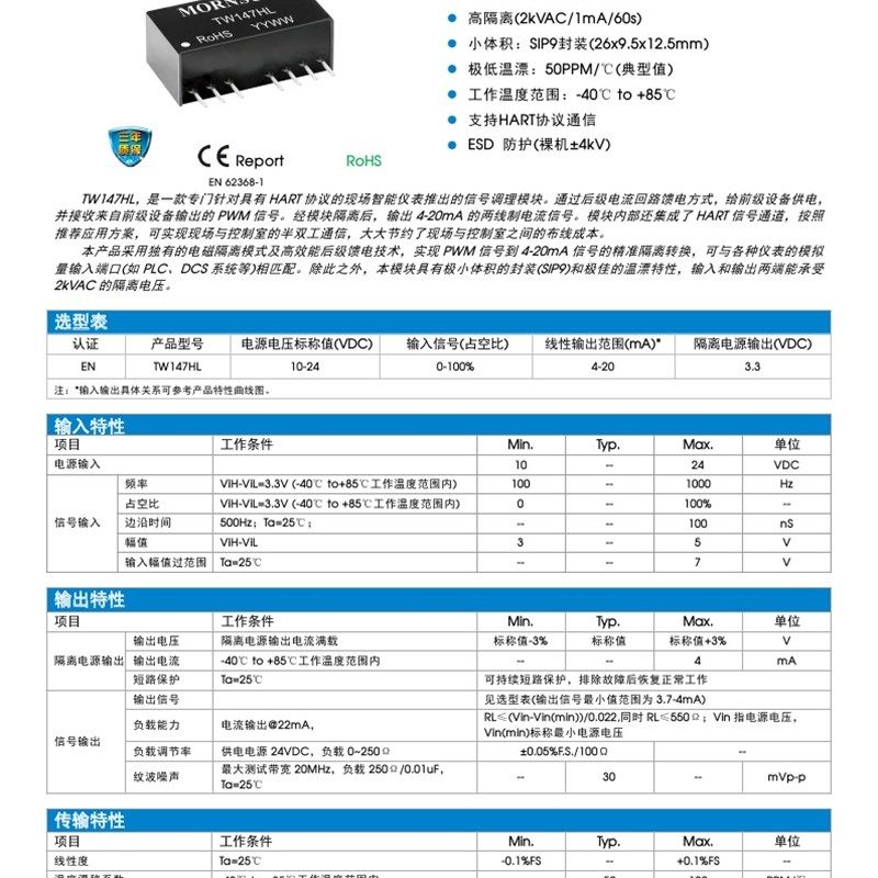 TW147HL 高品质两线制回路供电B信号调理模块 支持 HART 协议通信,淘宝优惠券,粉丝福利购,淘宝优惠卷