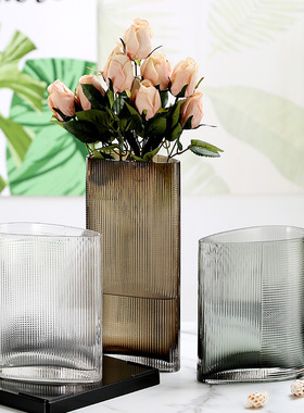 现代玻璃花瓶跳舞兰彩色浮雕三角形插花瓶家居满天W星软装饰艺术