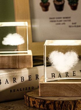 透明感水晶玻璃3D云朵立方体ins