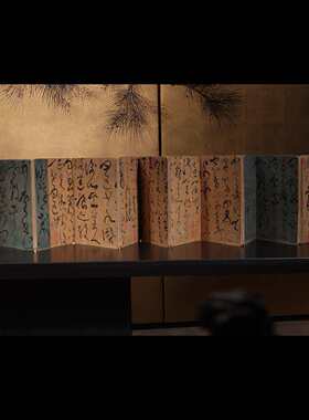 案上烟云新中式会所茶室售楼处 装饰仿古书书籍古书册页小屏风