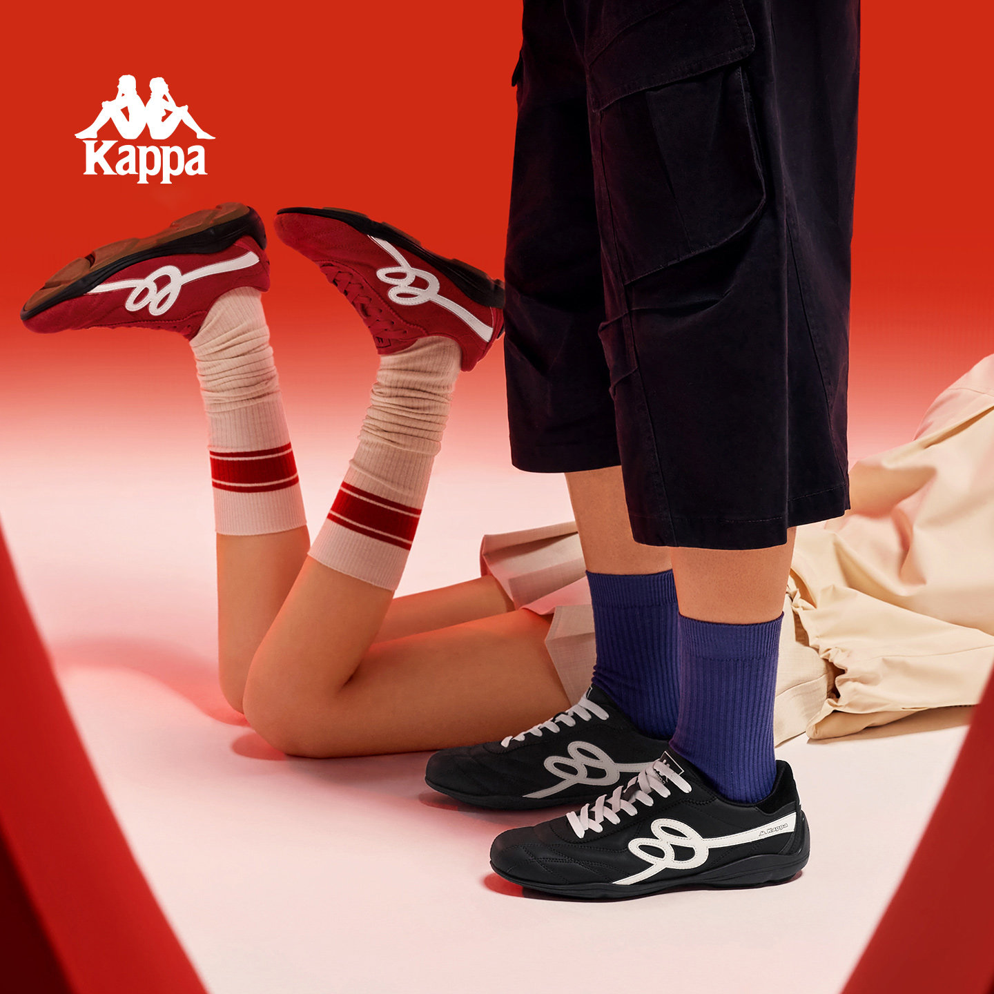 Kappa K520女鞋红色德训鞋女款2026新款新年板鞋复古鞋子女运动鞋,淘宝优惠券,粉丝福利购,淘宝优惠卷