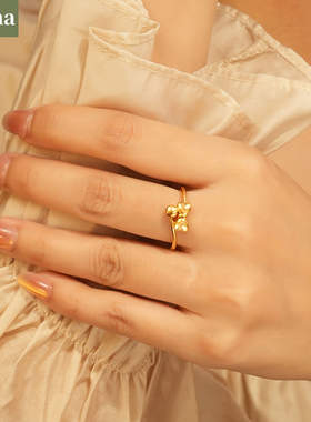 NININA在逃公主戒指女款沙金蝴蝶结对戒情人节礼物送女友金店同款