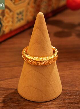 NININA古法金高级感黄金色沙金麦穗微镶锆石戒指女时尚开口可调节