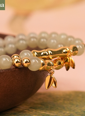 NININA节节高升竹节天然和田玉手链转运珠手串天然上岸保平安送礼