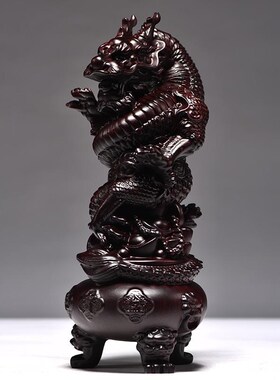 极速黑檀实木盘龙摆件生肖龙木雕刻龙飞龙K补角家居客厅装饰开业