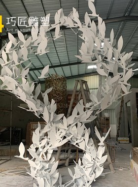 新中式鸟雕塑户外售楼部门庭摆件酒店水景观小品不W锈钢大雁雕塑