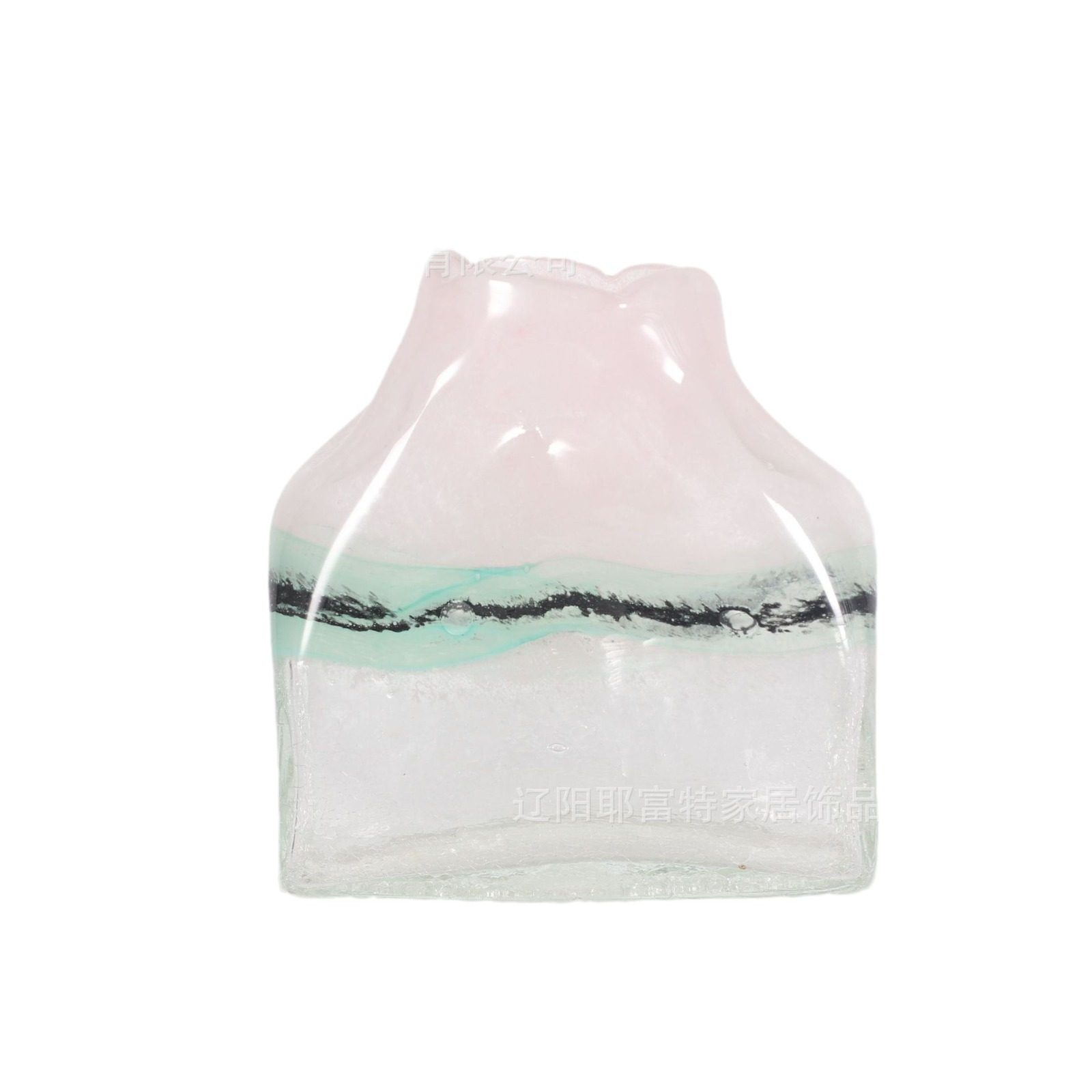 吹制玻璃花瓶创意北欧粉色透明水炸纹插花器水培器皿扁口小清新,淘宝优惠券,粉丝福利购,淘宝优惠卷