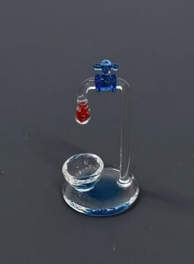 创意桌面琉璃水龙头小摆件钱袋鱼小猫洗澡可爱手工造景礼品福袋