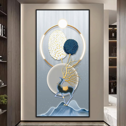 轻奢入户玄关装饰画简约现代入户客厅挂画走廊装饰画壁纸自粘贴纸 - 图2