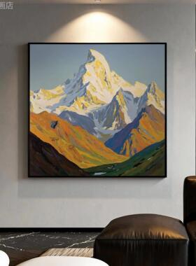 《山》客厅手绘油画日照金金映山餐厅背景墙挂辉画肌理感玄关壁画